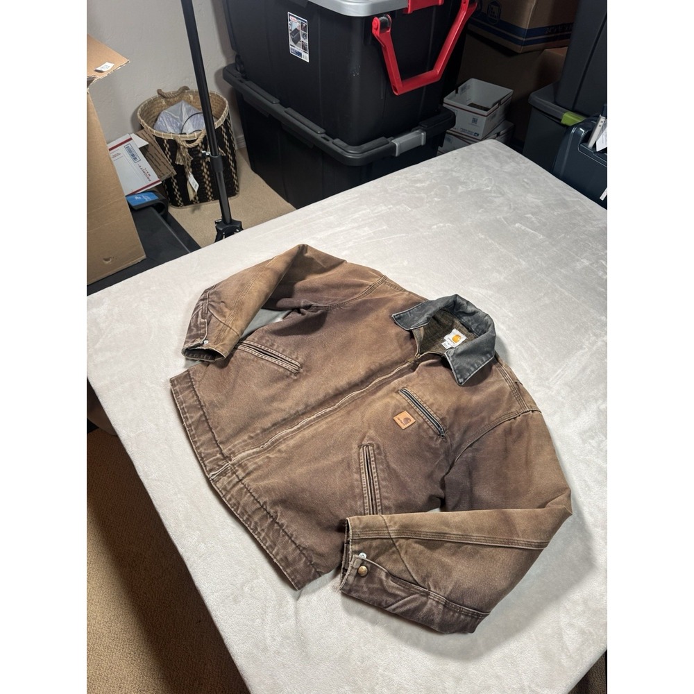 Vintage Carhartt J97 DKB Detroit Jacket Size Medium Brown Faded Distressed Lined - Picture 2 of 11